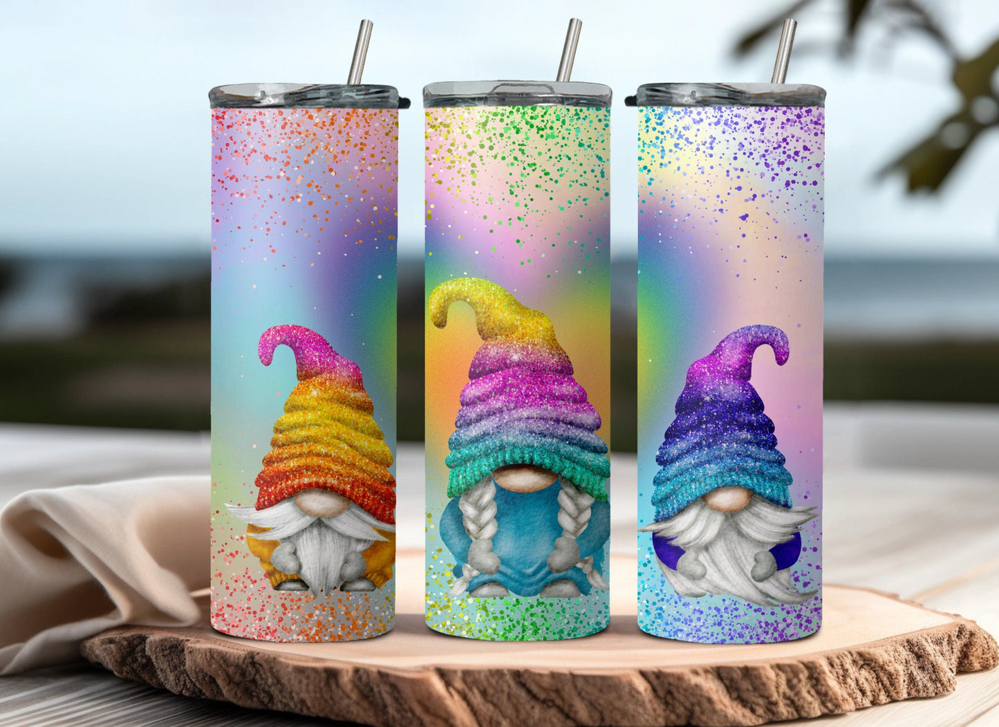 Whimsical Gnome Lover Tumblers - Perfect Gifts Featuring Mermaid, Rainbow, and Purple Heart Prints - Double Walled Insulation