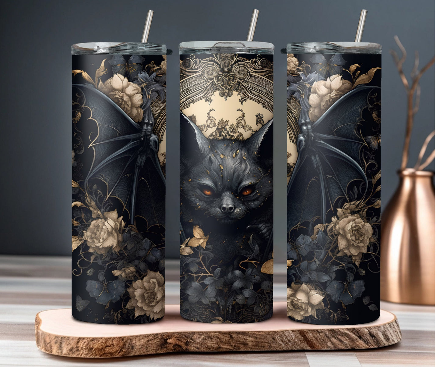 Creepy Halloween Bat 20oz Skinny Tumbler | Double Walled Insulated | High Quality Sublimation Print | Portable and Fun Design | Hand Wash