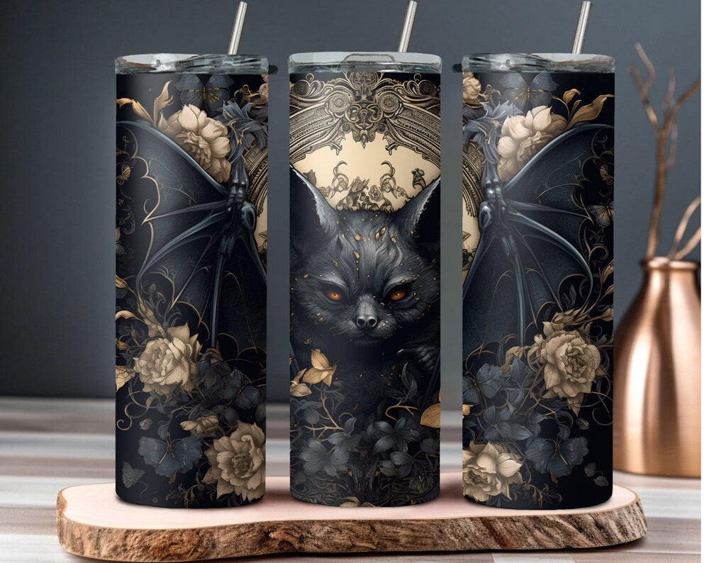 Creepy Halloween Bat 20oz Skinny Tumbler | Double Walled Insulated | High Quality Sublimation Print | Portable and Fun Design | Hand Wash
